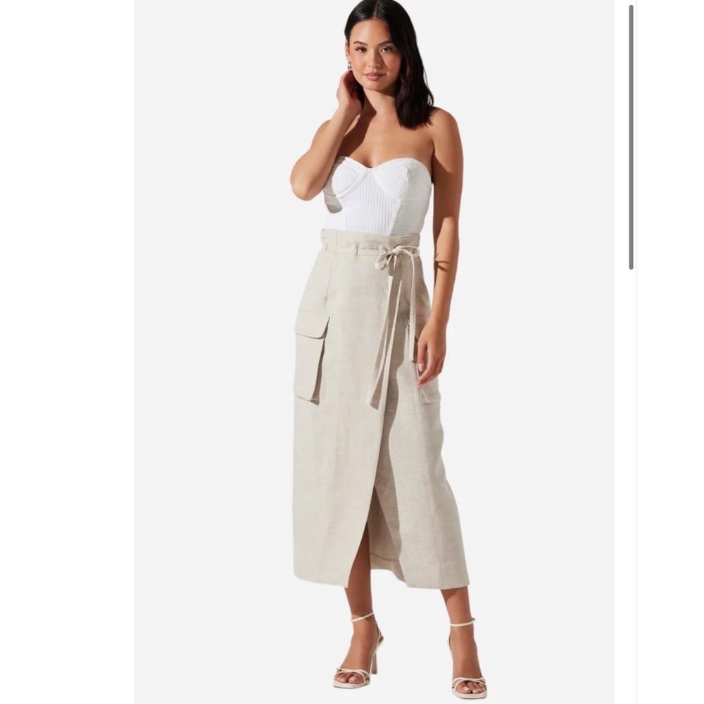 ASTR the Label Nara Linen-Blend Cargo Wrap Skirt Oatmeal Beige Medium